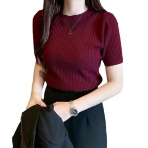 Plain Round Neck Regular Top for Women