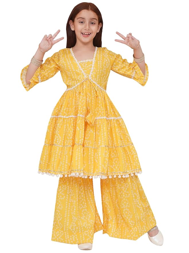 Girls' Printed Kurta Sharara Set