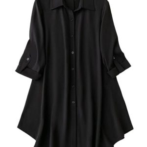 Solid Button Front Shirt Dress for Women