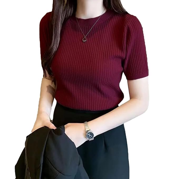Plain Round Neck Regular Top for Women
