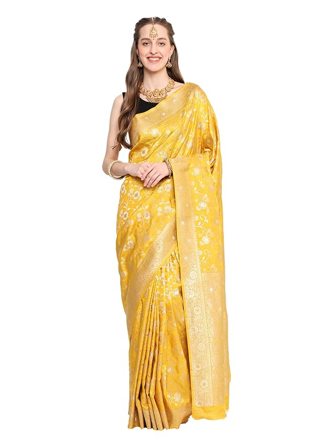 Banarasi Luxurious Bright yellow saree